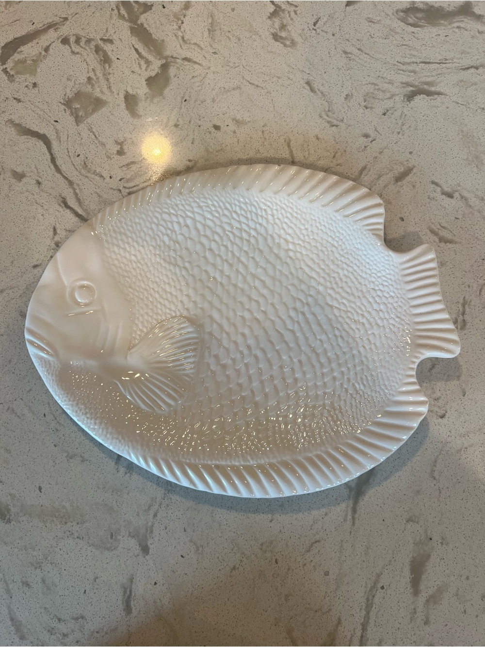 Style Eyes by Baum Bros Embossed Fish Platter 12x9 in white